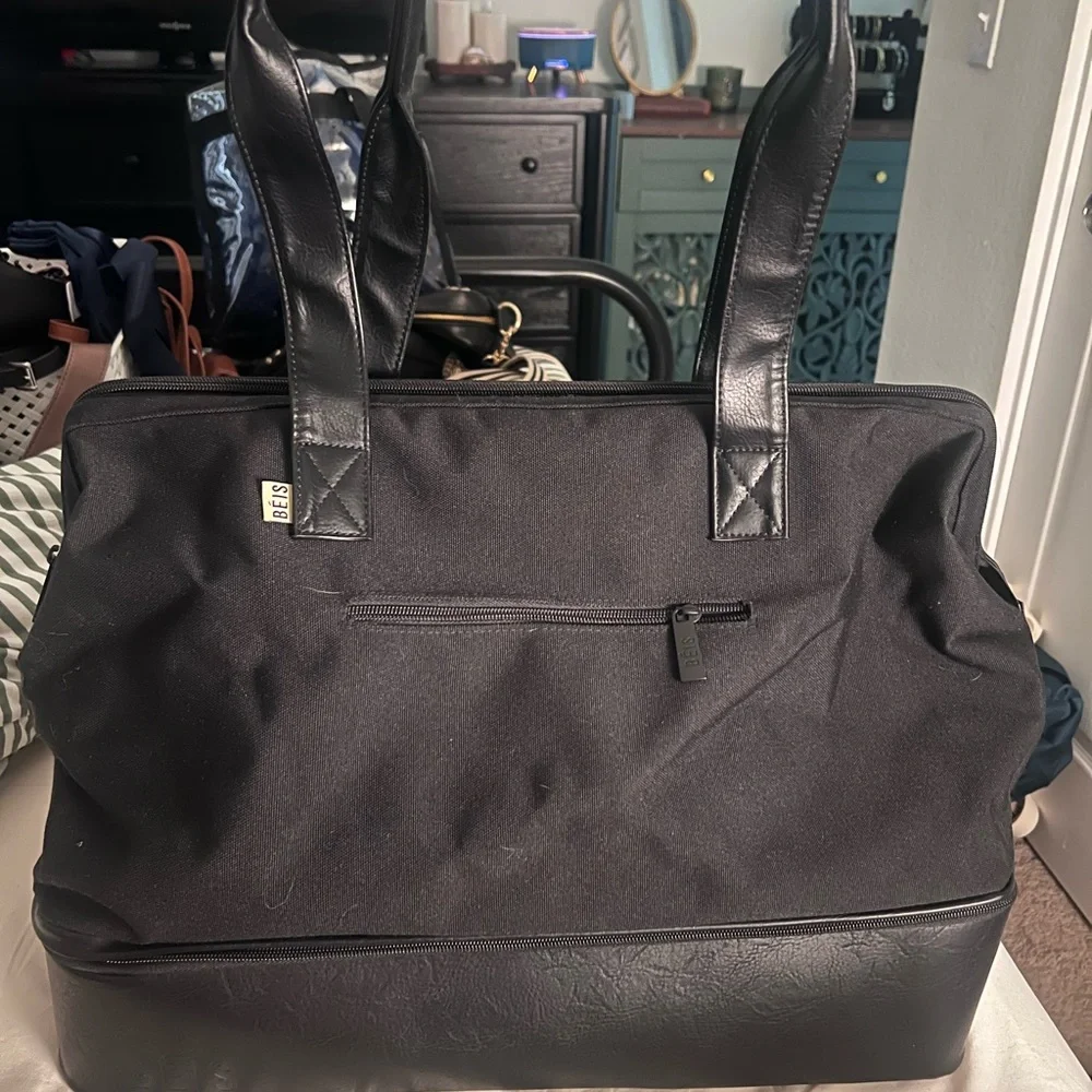 BEIS Black Duffel Bag with Faux-Leather Trim